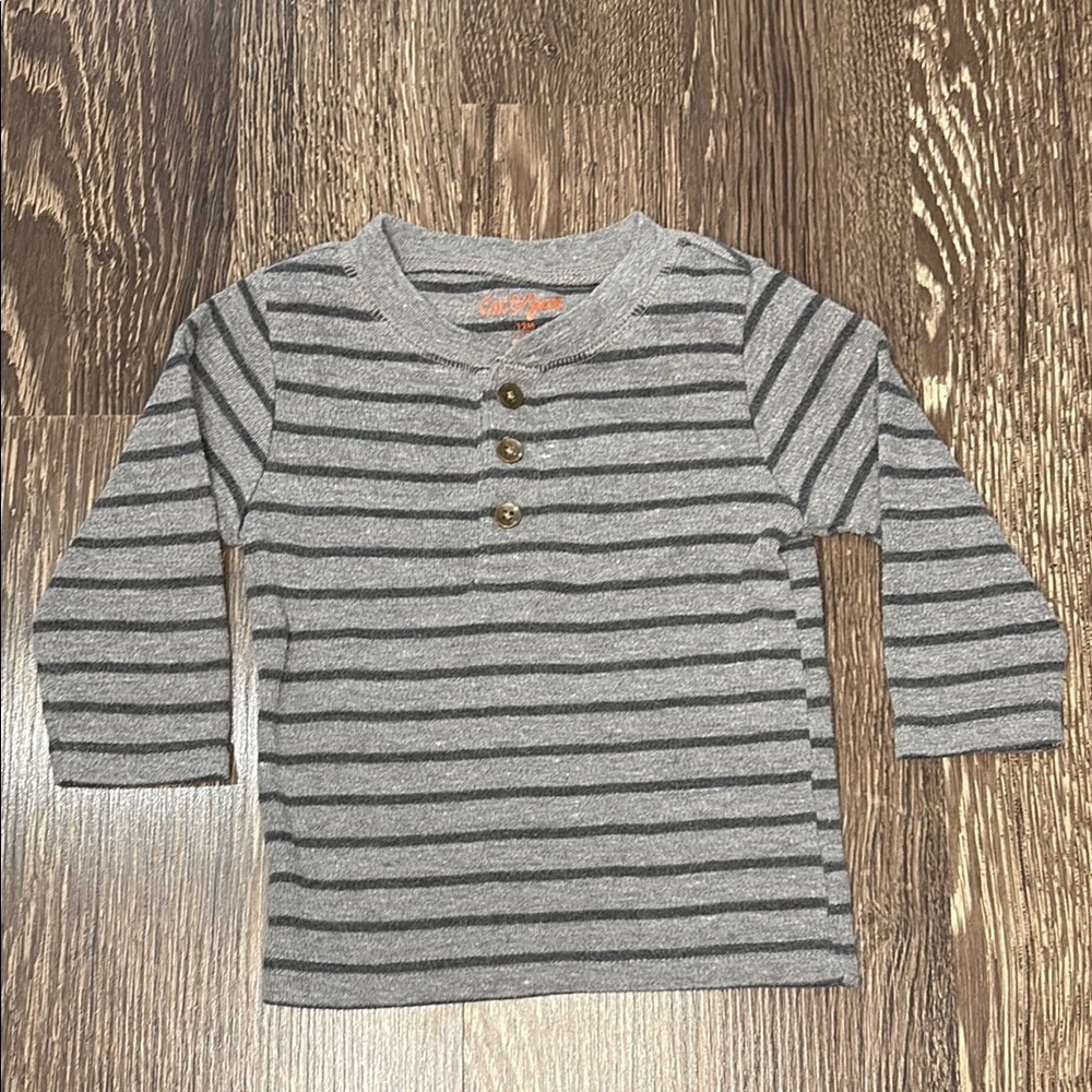 Cat & Jack Boys Gray Striped Kids Henley Shirt size 12 months